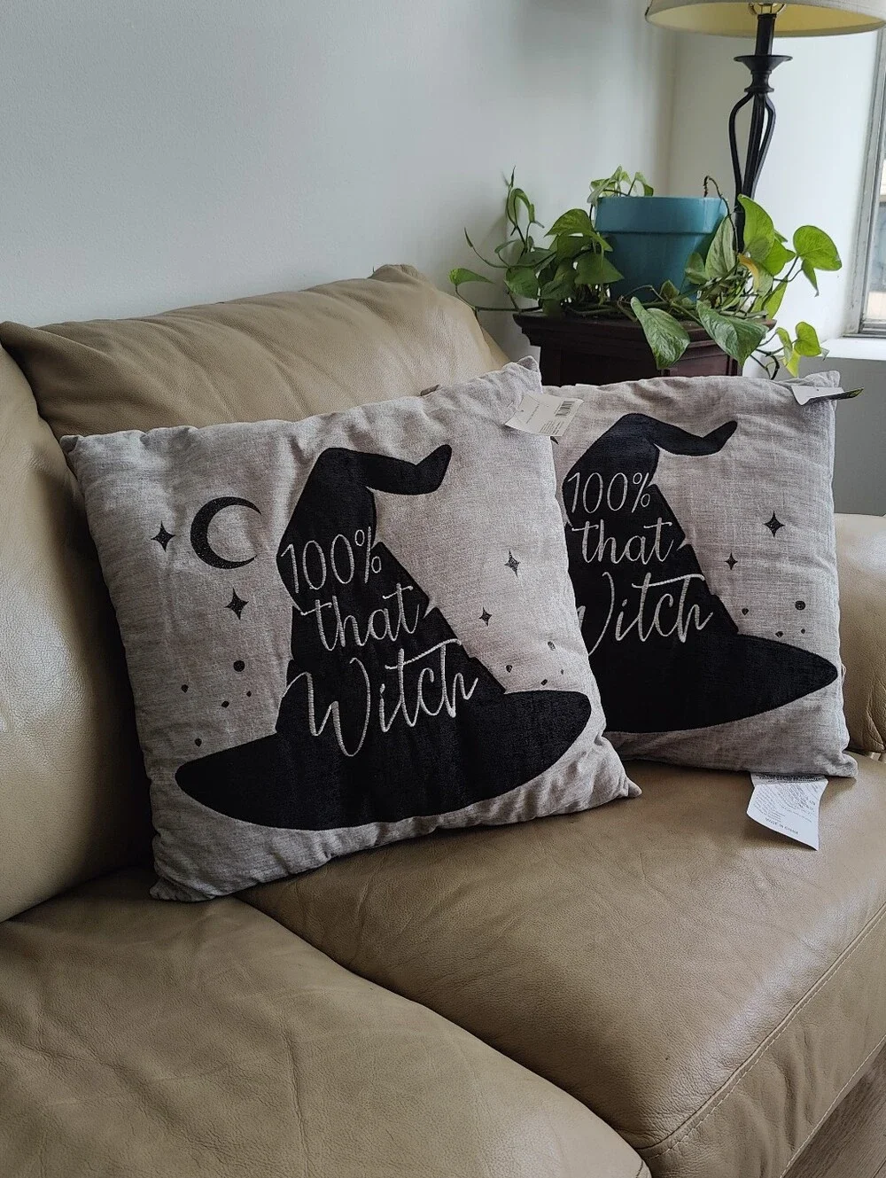 Halloween Decor Set of 2 Gothic 100% That Witch Throw Pillows